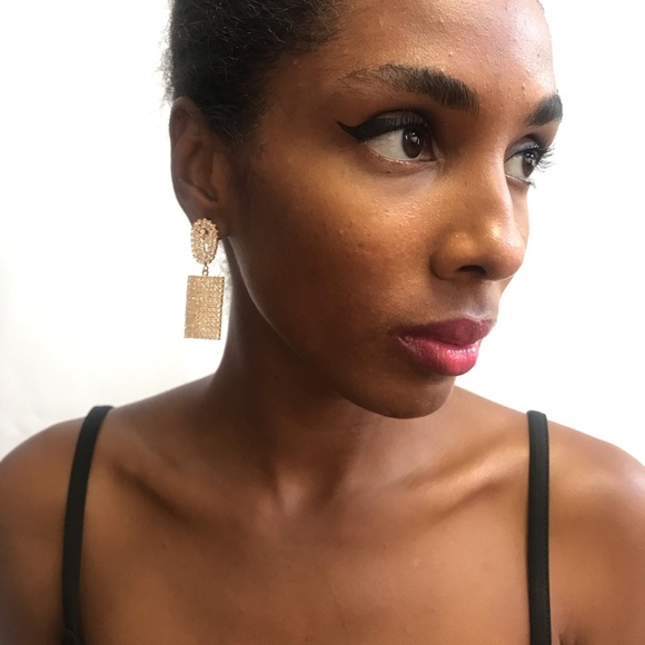 Sparkly Cubic Zirconia Rectangular Drop Earrings - Picture 13 of 15